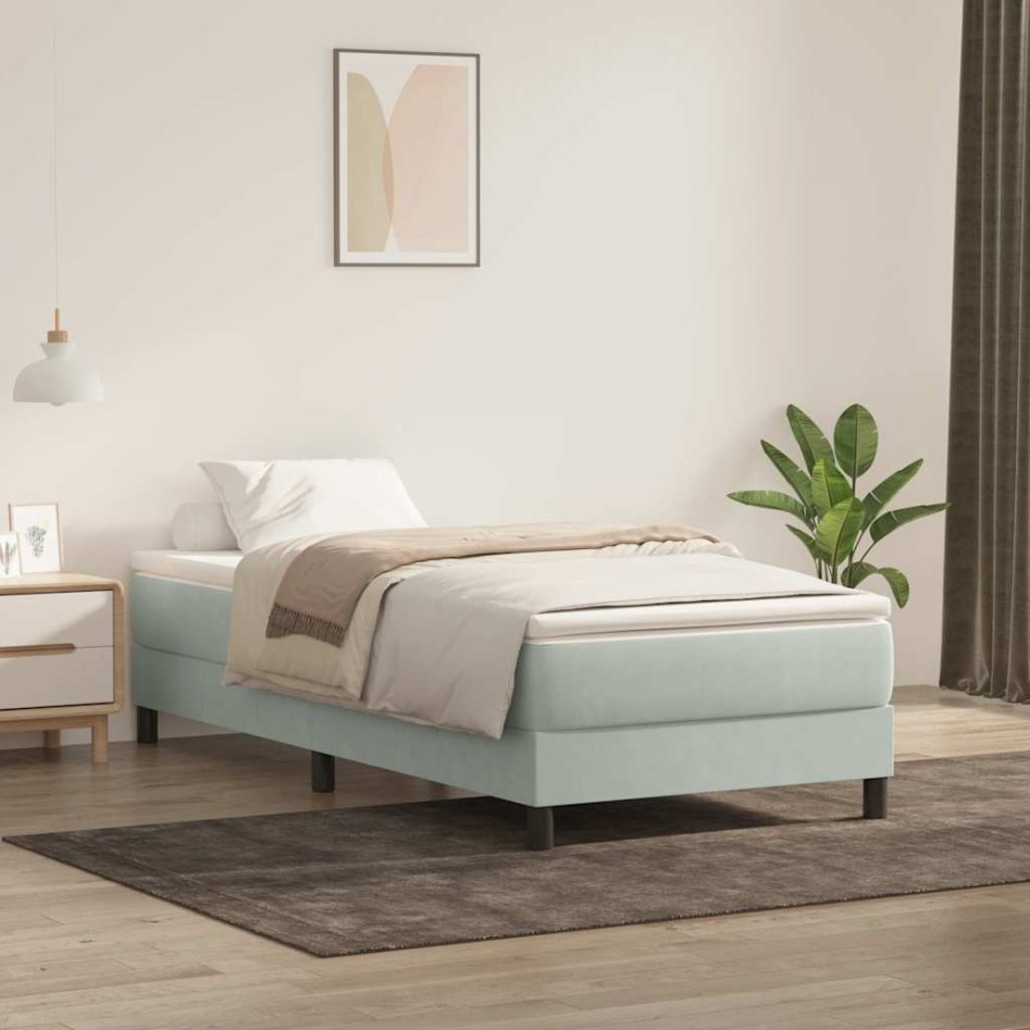 Cama box spring sin colchón terciopelo gris claro 90x210