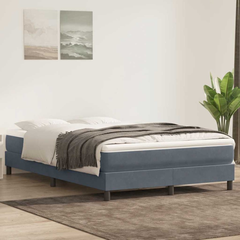 Cama box spring sin colchón terciopelo gris oscuro 140x210