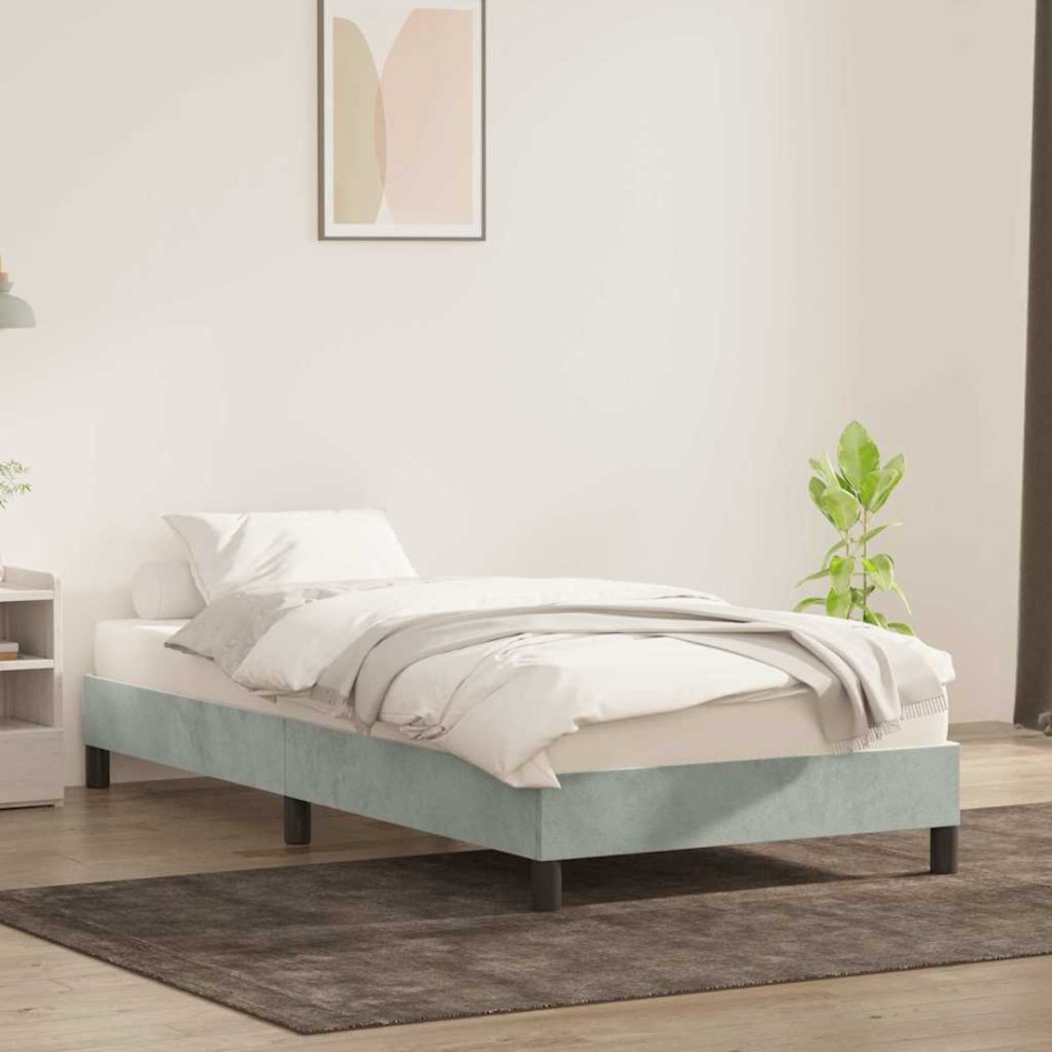 Estructura de cama sin colchón terciopelo gris claro 90x210