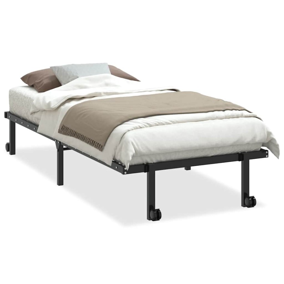 Estructura de cama sin colchón plegable negro acero 90x190