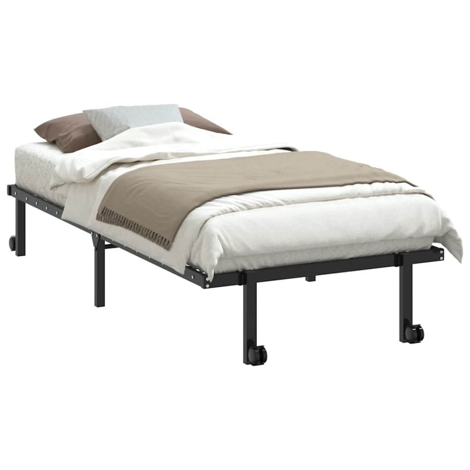 Estructura de cama sin colchón plegable negro acero 90x190