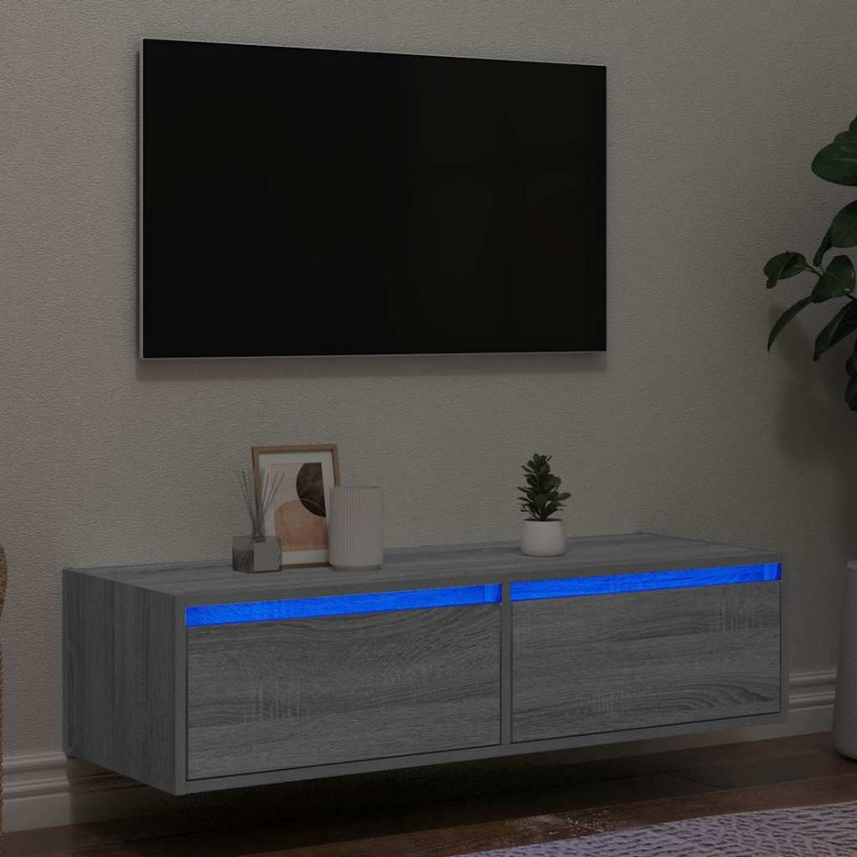 Mueble de TV con luces LED sonoma gris 100X35,5x25