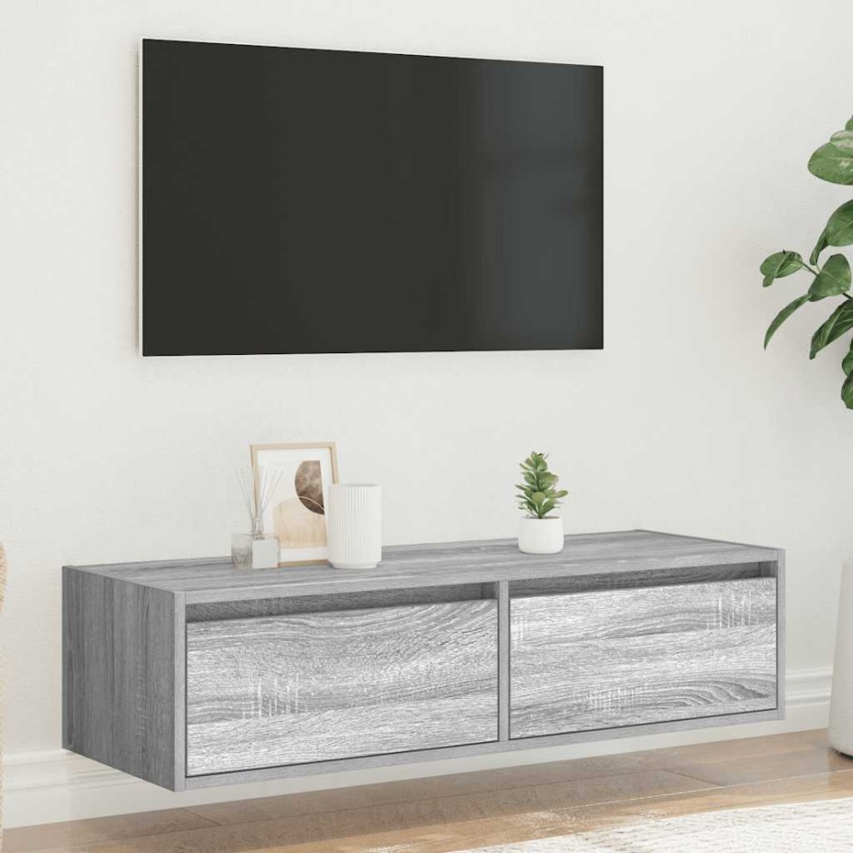 Mueble de TV con luces LED sonoma gris 100X35,5x25