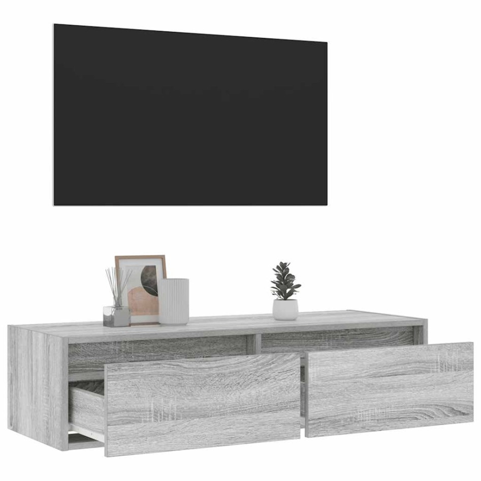 Mueble de TV con luces LED sonoma gris 100X35,5x25