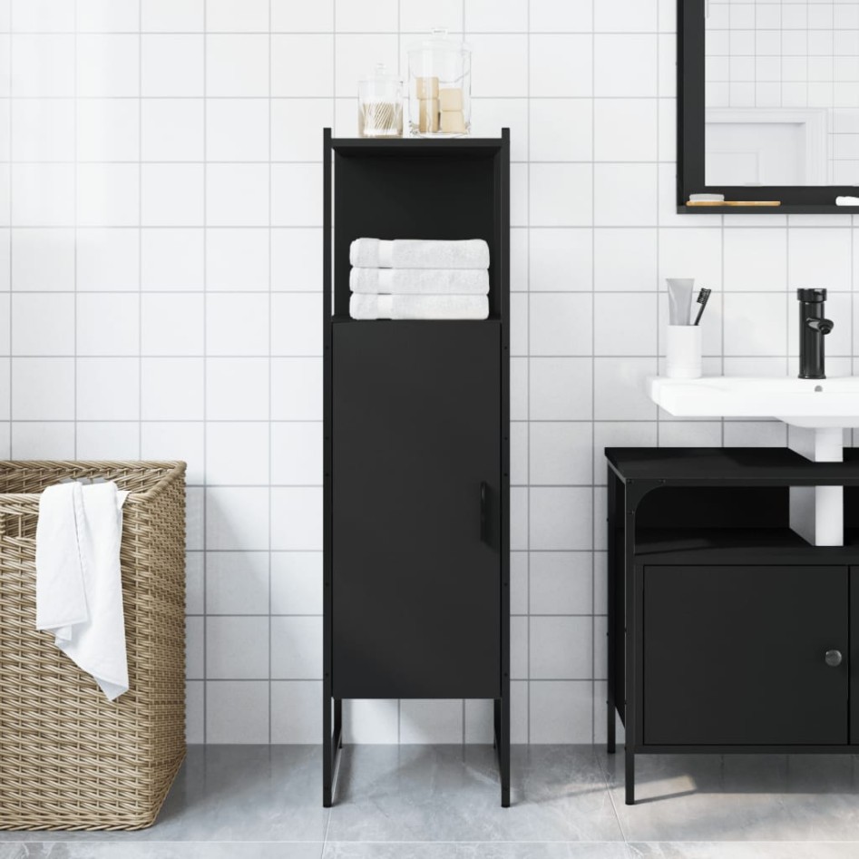 Armario de baño madera de ingeniería negro 33x33x120,5