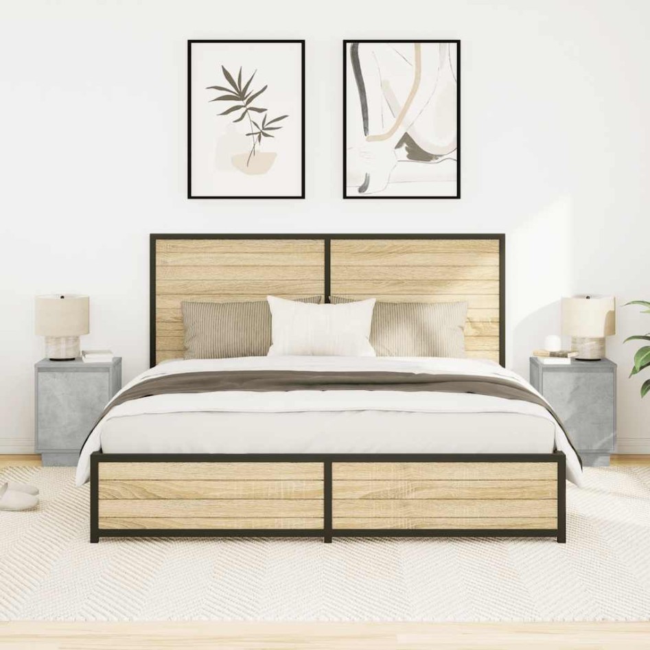 Mesitas de noche con luces LED 2 uds gris hormigón 38x34x50