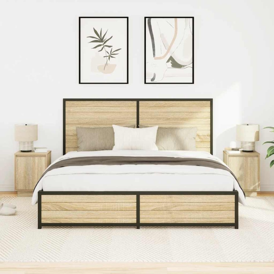 Mesillas de noche con luces LED 2 uds roble sonoma 38x34x50