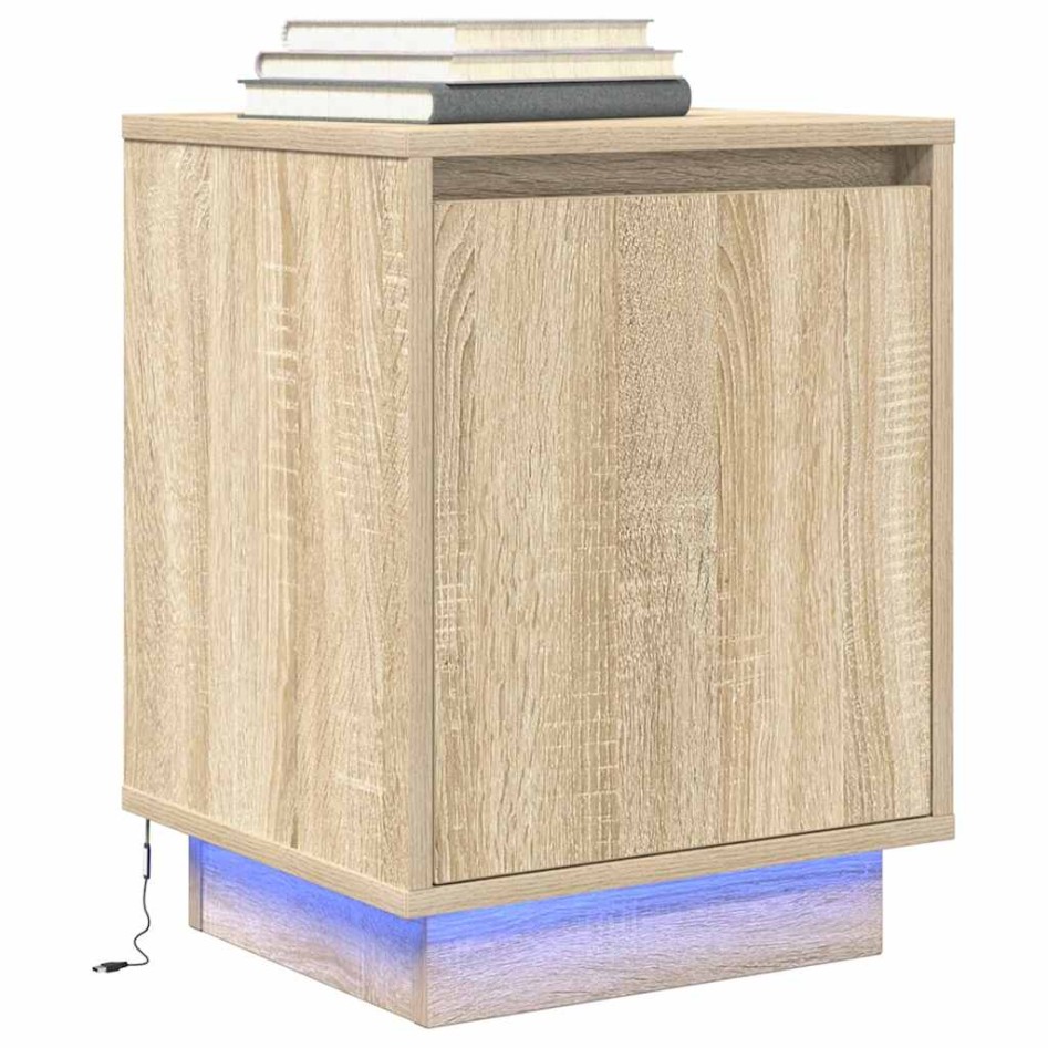 Mesillas de noche con luces LED 2 uds roble sonoma 38x34x50