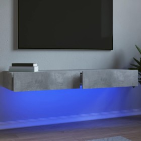 Mueble de TV con luces LED 2 uds gris hormigón 60x35x15,5