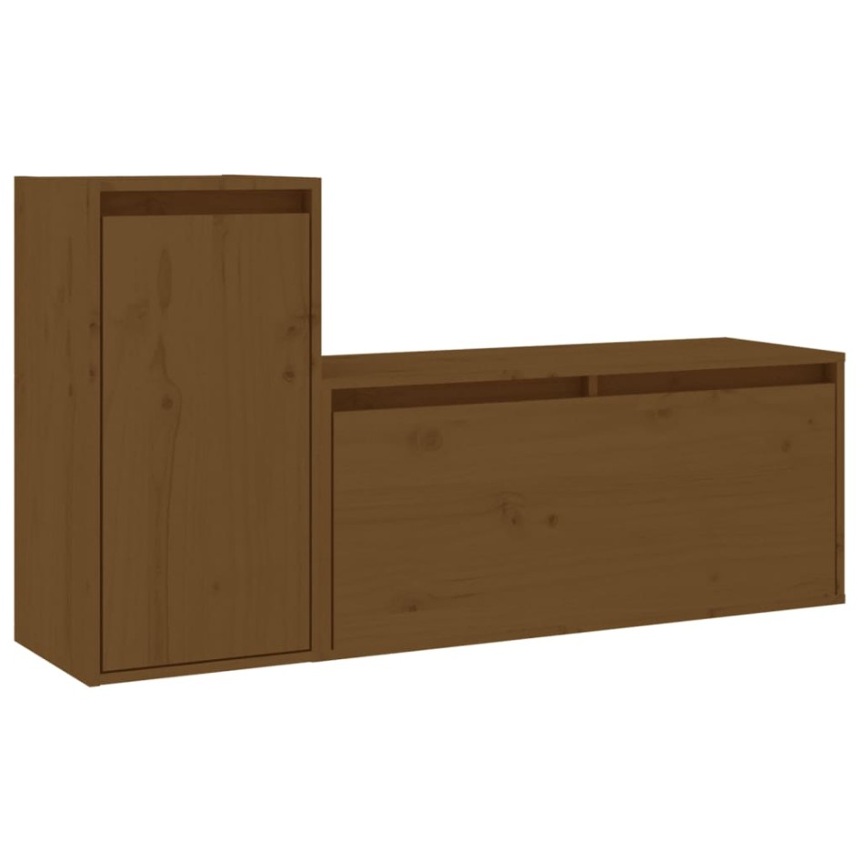 Muebles para TV 2 piezas madera maciza de pino marrón