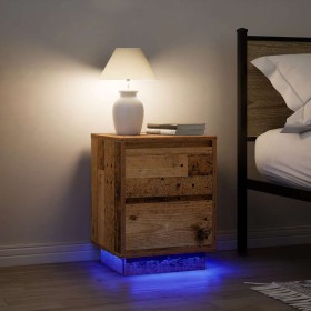Mesillas de noche con luces LED 2 uds madera vieja 38x34x50