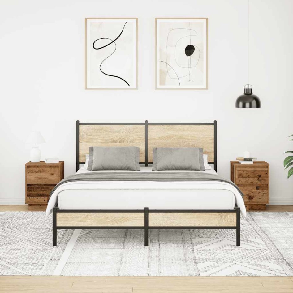 Mesillas de noche con luces LED 2 uds madera vieja 38x34x50