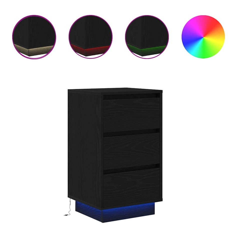 Mesilla de noche con luces LED negro38x34x65