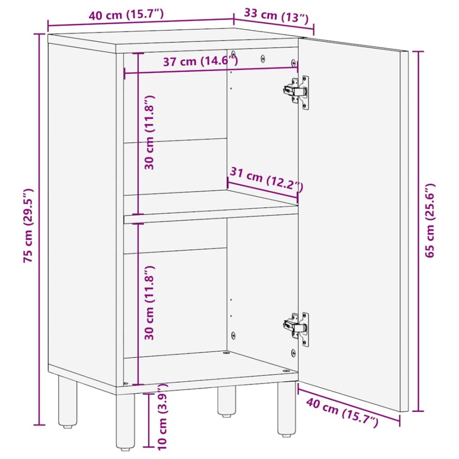 Aparador marrón 40x33x75 cm madera maciza