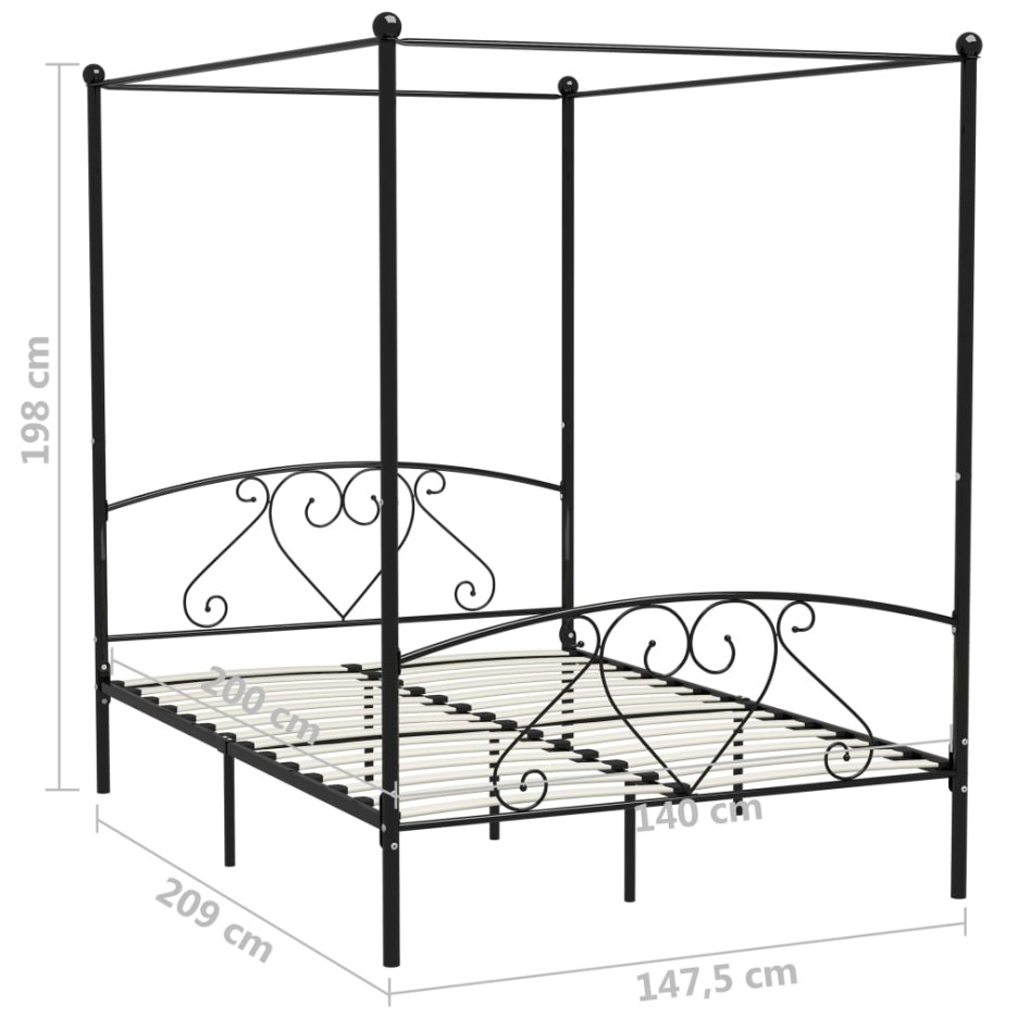 Estructura de cama con dosel metal negro 140x200
