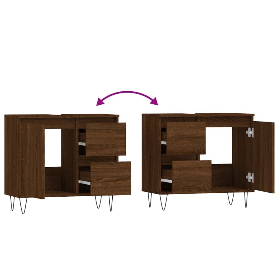 Armario de baño madera contrachapada marrón roble 65x33x60