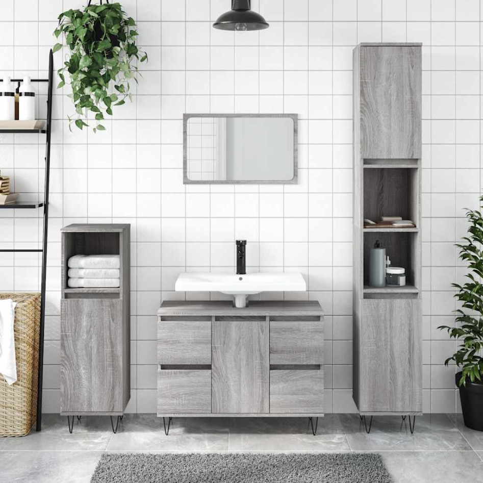 Mueble de baño madera de ingeniería gris Sonoma 80x33x60