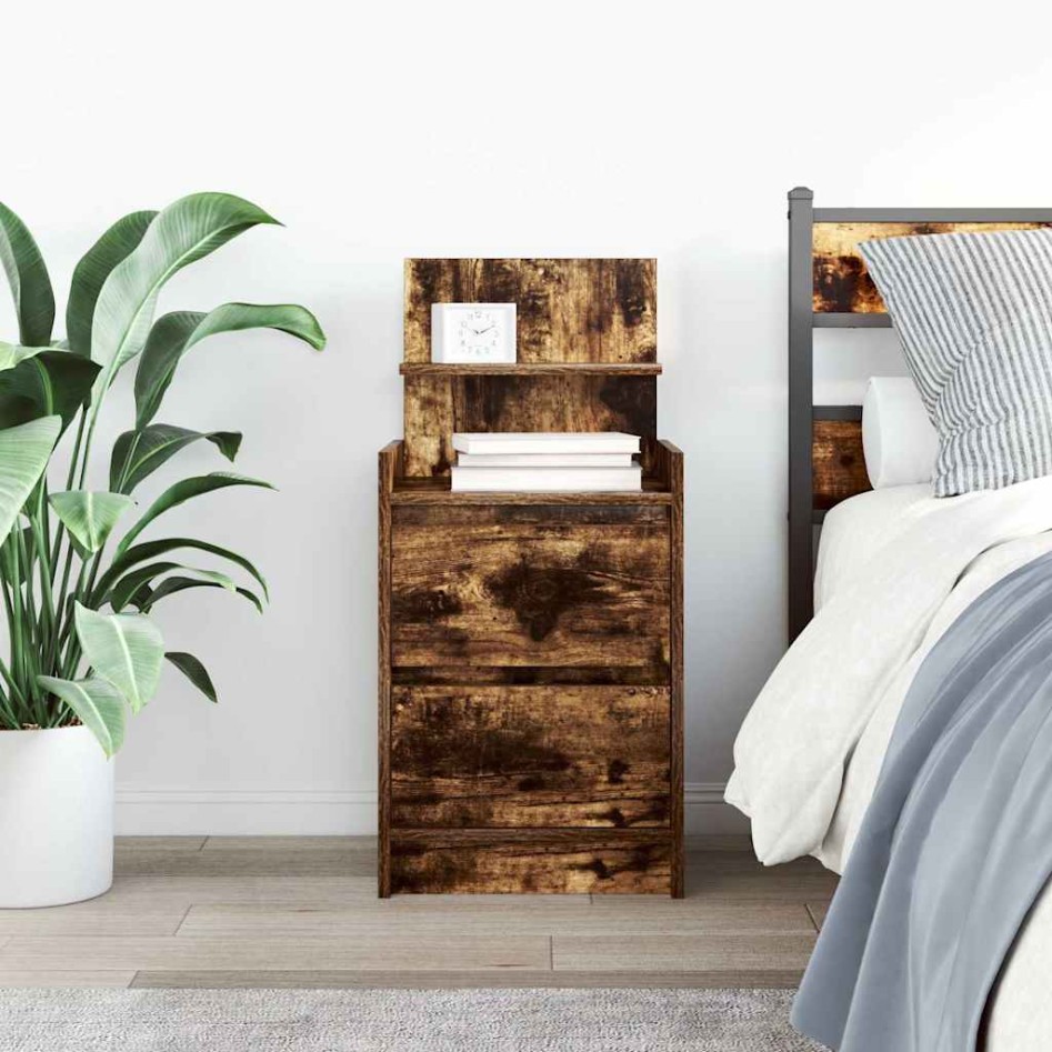 Mesilla de noche con 2 cajones roble ahumado 38x34x80