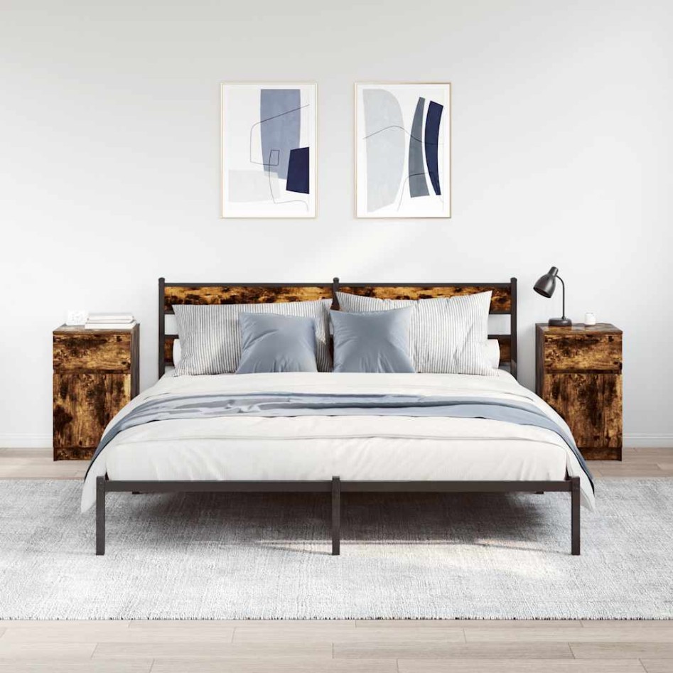 Mesitas noche 2 uds madera ingeniería roble ahumado 39x35x65