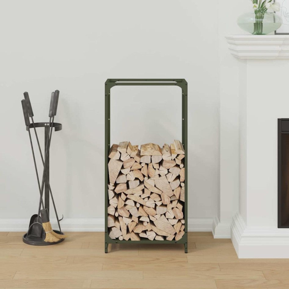 Leñero verde oliva 44x28x90 cm Acero laminado en