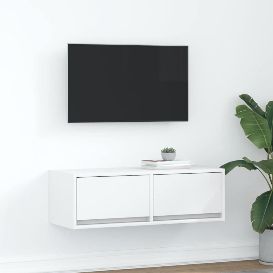 Mueble de TV de madera de ingeniería blanco 80x31x25,5