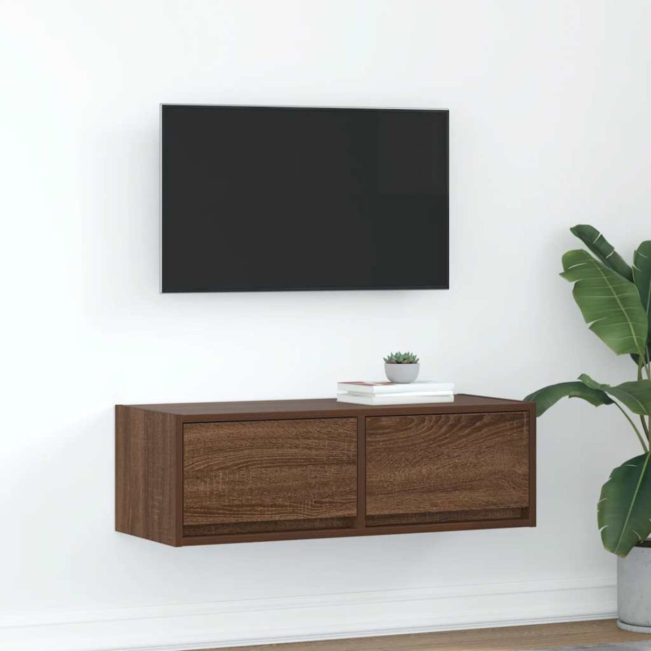 Mueble de TV madera contrachapada roble marrón 80x31x25,5