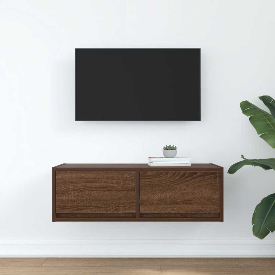 Mueble de TV madera contrachapada roble marrón 80x31x25,5