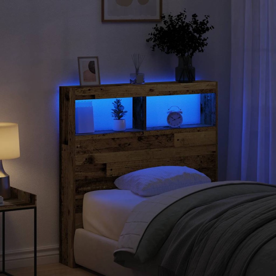 Cabecero de cama con LED madera vieja 100x17x102