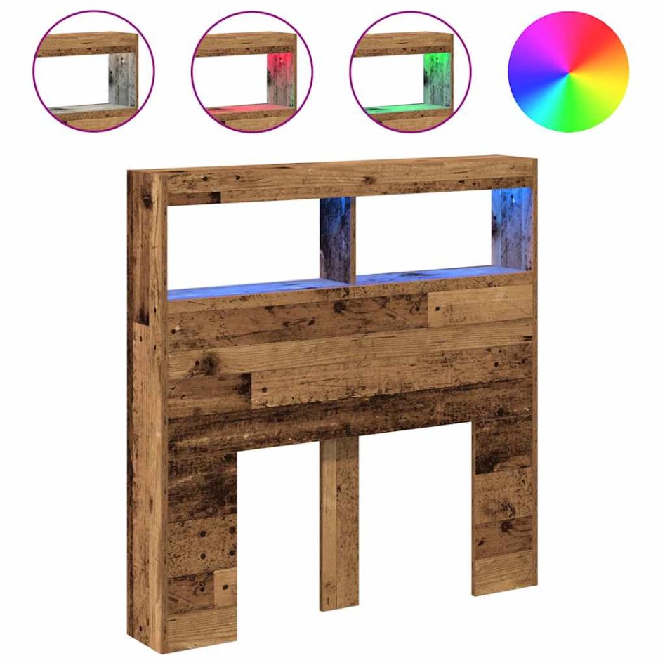 Cabecero de cama con LED madera vieja 100x17x102