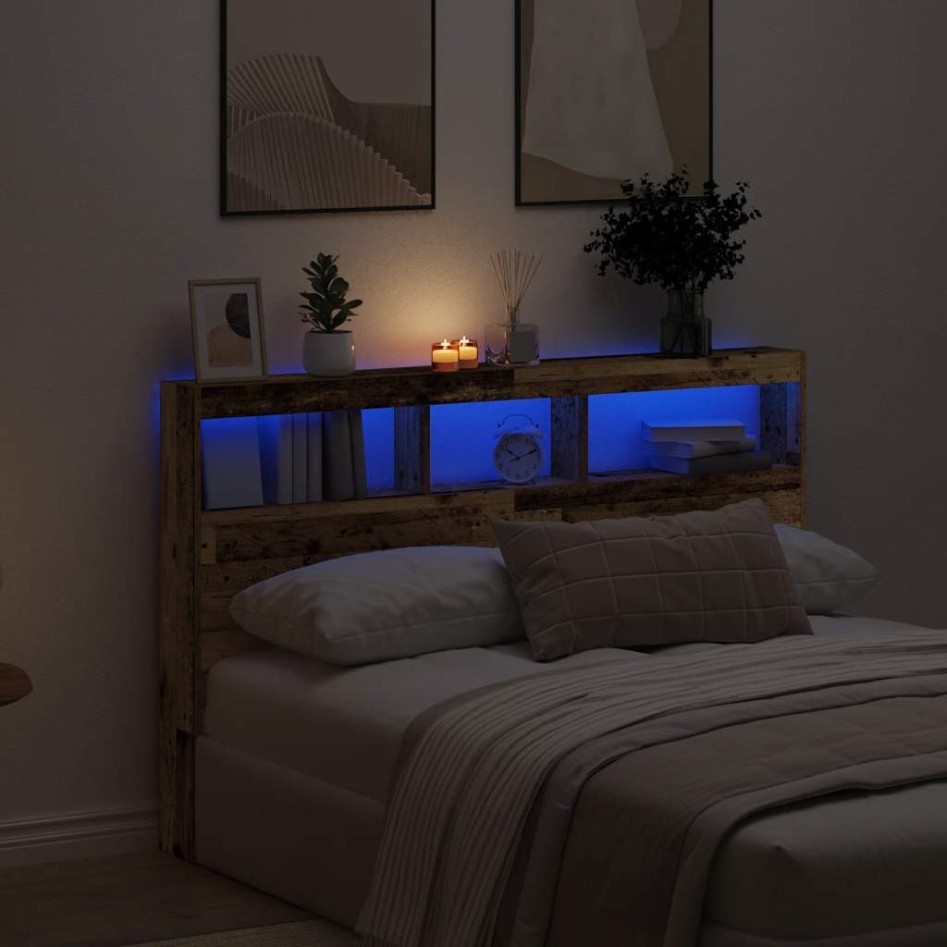 Cabecero de cama con LED madera vieja 160x17x102