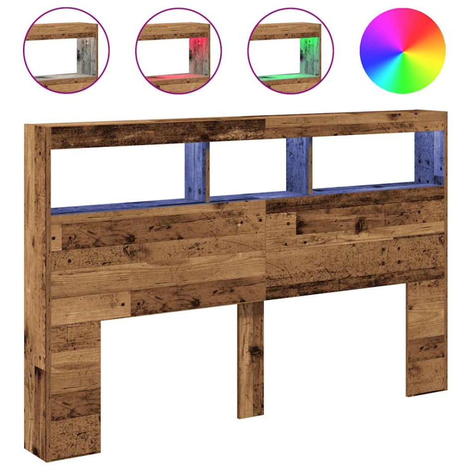 Cabecero de cama con LED madera vieja 160x17x102