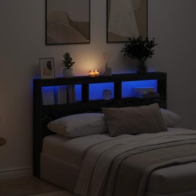 Cabecero de cama con LED roble negro 160x17x102