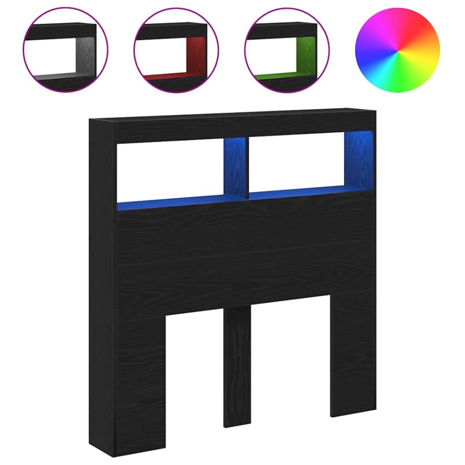 Cabecero de cama con LED roble negro 100x17x102