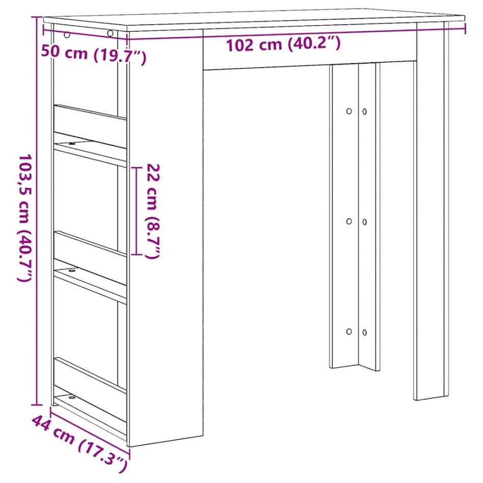 Mesa bar con estante almacenaje roble negro 102x50x103,5