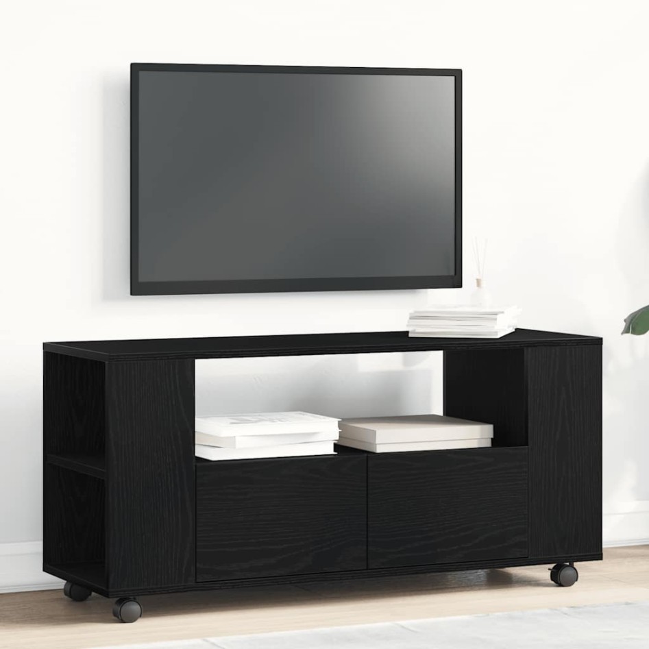 Mueble TV ruedas madera ingeniería roble negro