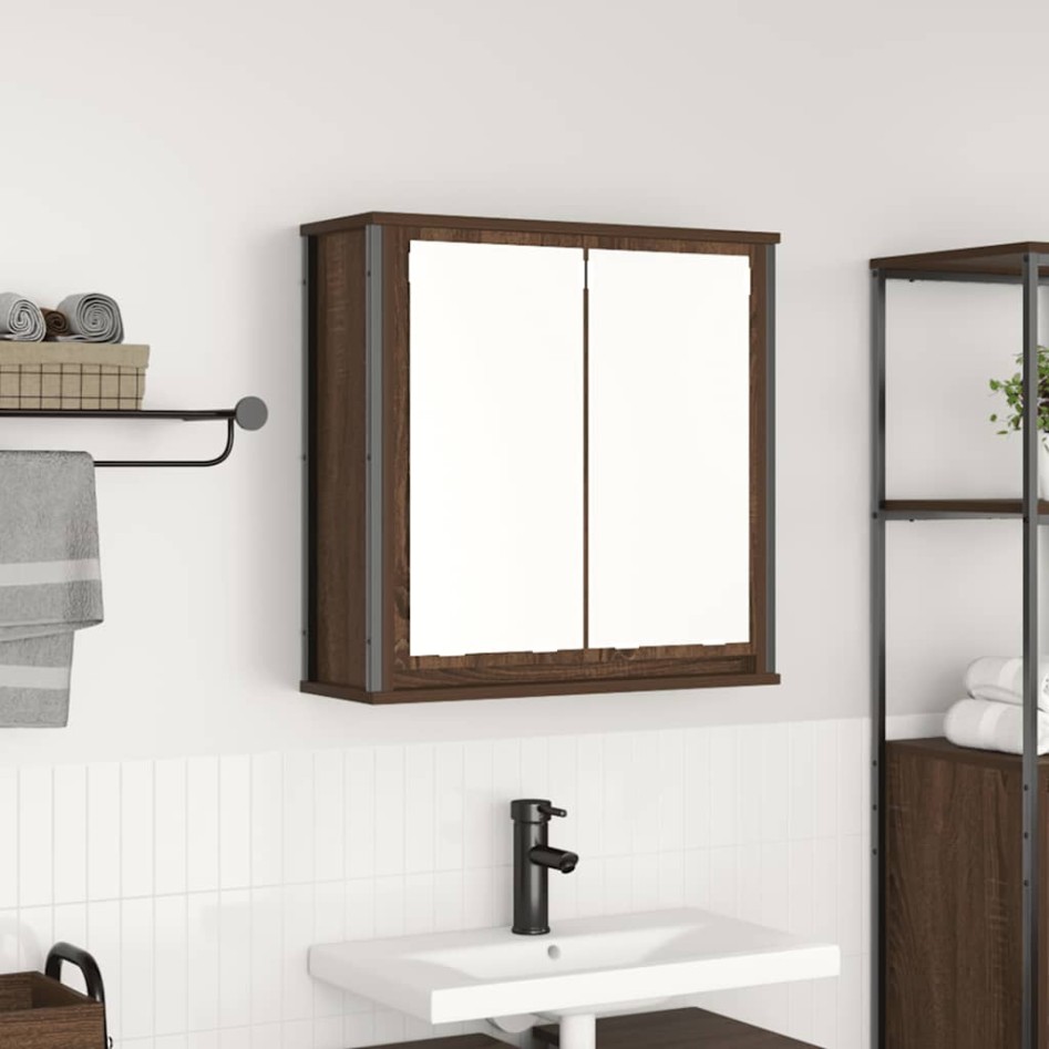 Mueble de baño de pared con espejo roble marrón 60x21x60