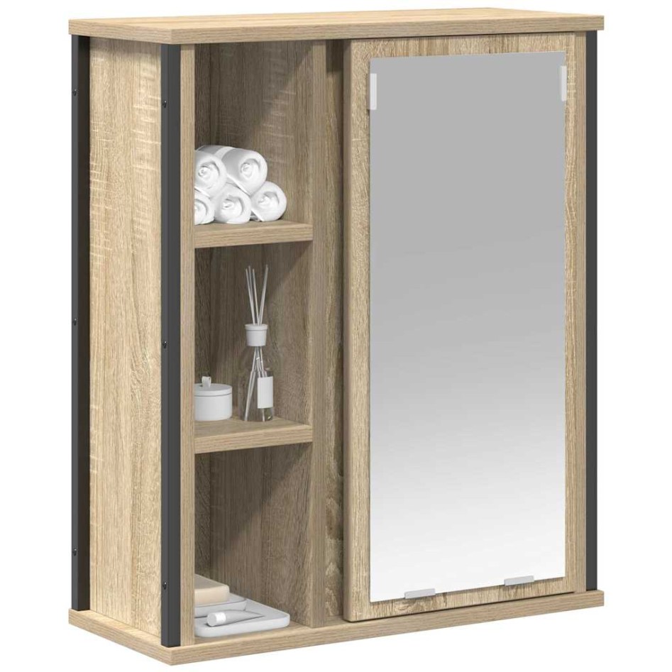 Mueble de baño de pared con espejo roble Sonoma 50x21x60