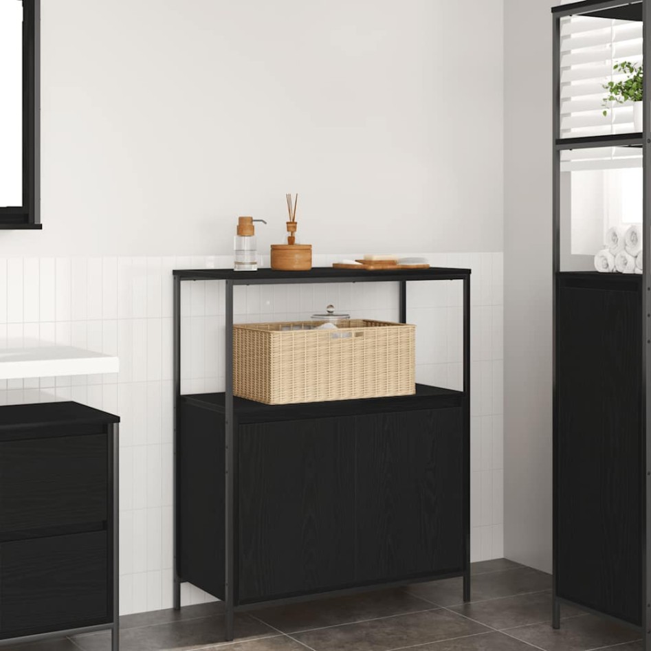 Mueble de baño con estantes roble negro 76,5x35x95