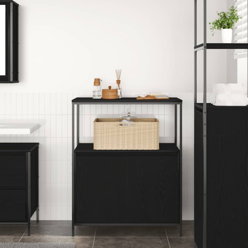 Mueble de baño con estantes roble negro 76,5x35x95
