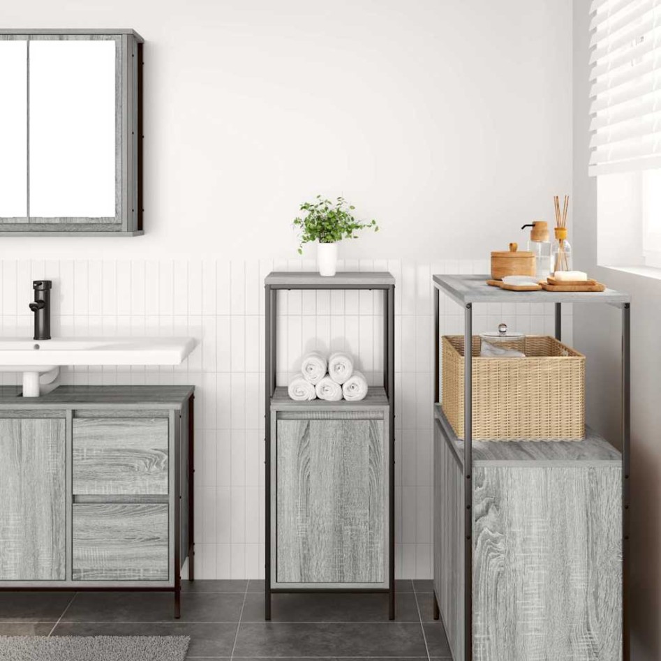 Mueble de baño con estantes gris Sonoma 36x35x95