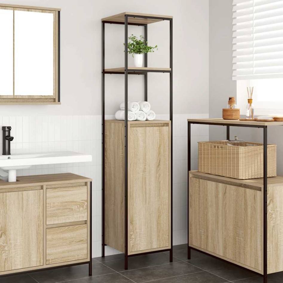 Mueble de baño con estantes roble Sonoma 36x35x165