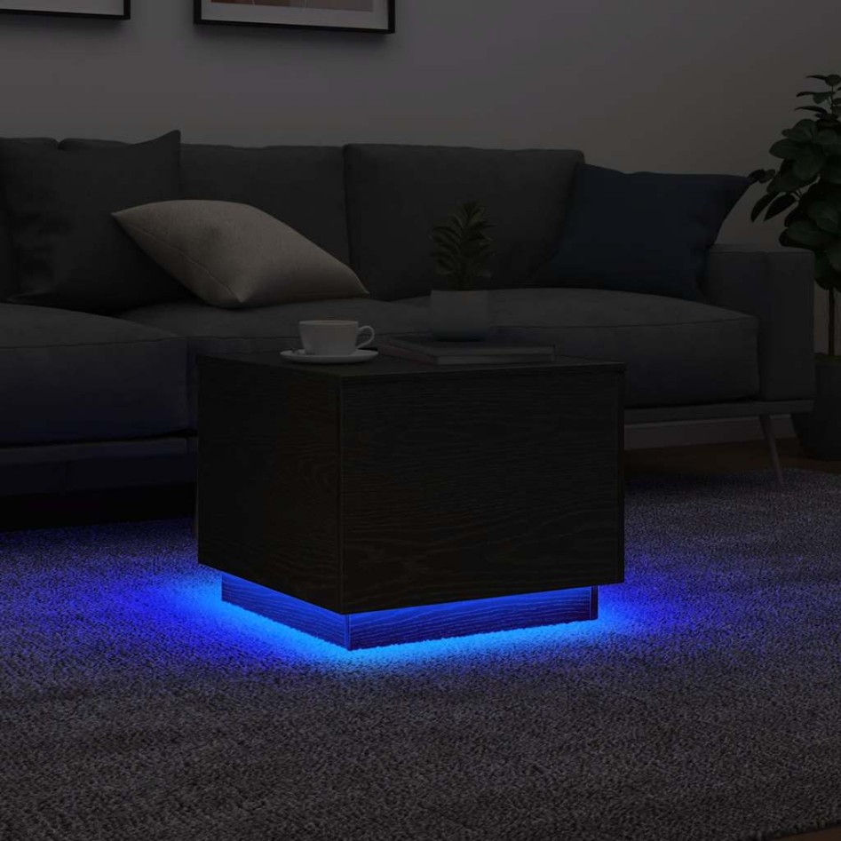 Mesa de centro con luces LED roble negro 50x50x40