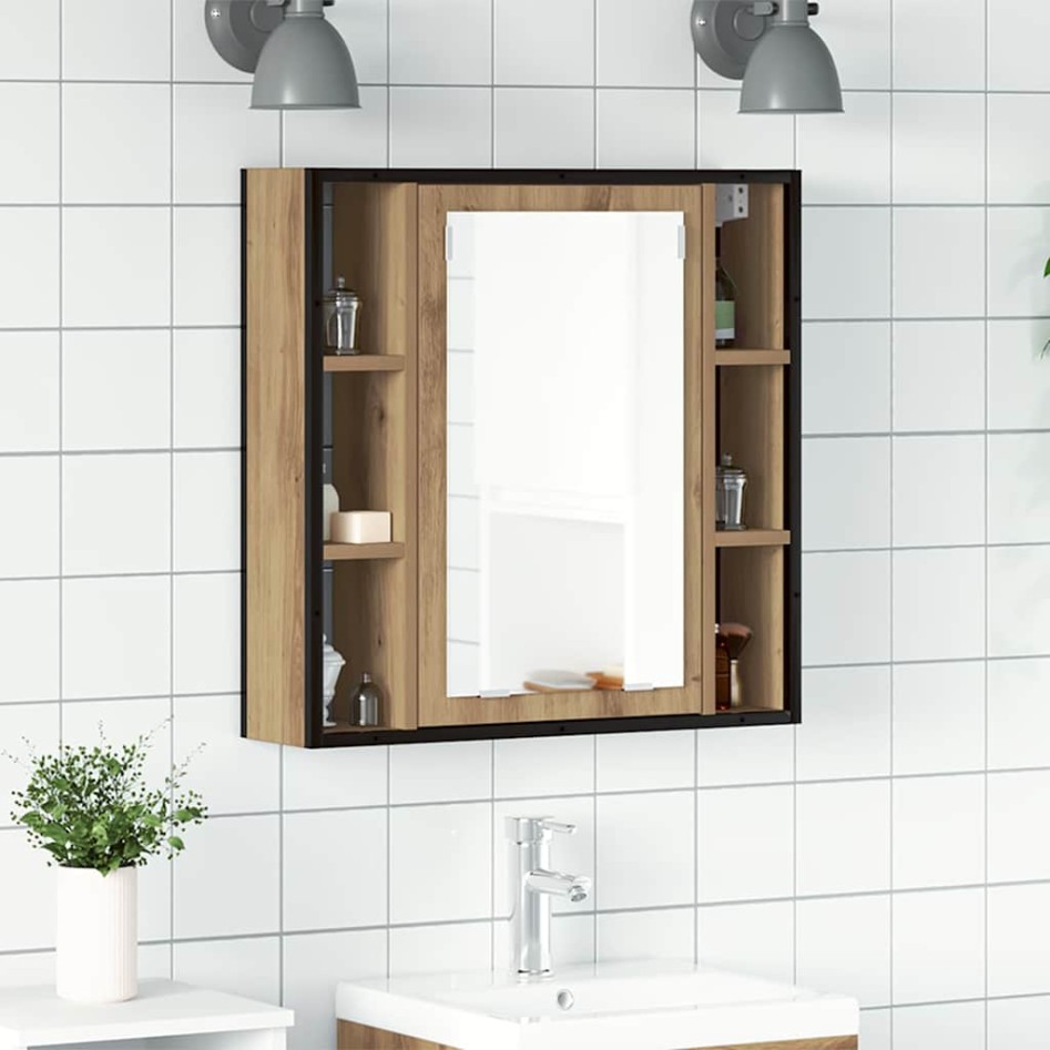 Mueble de baño con espejo de roble artesanal 60x16x60