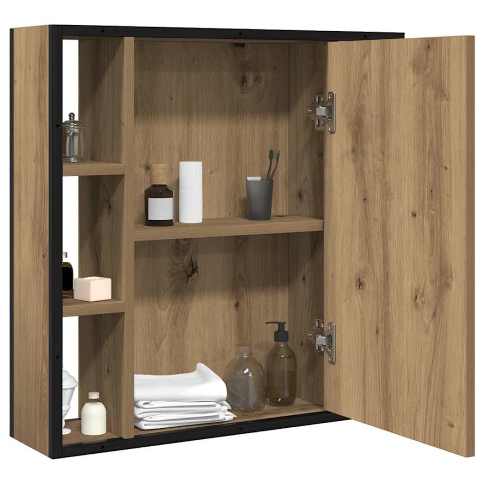 Mueble de baño con espejo de roble artesanal 60x16x60
