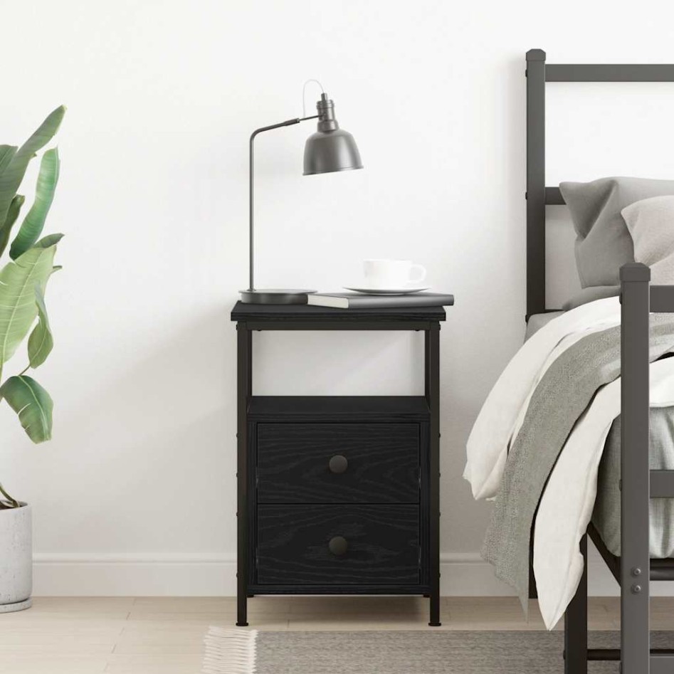 Mesilla de noche roble negro 34x35,5x50 cm madera de