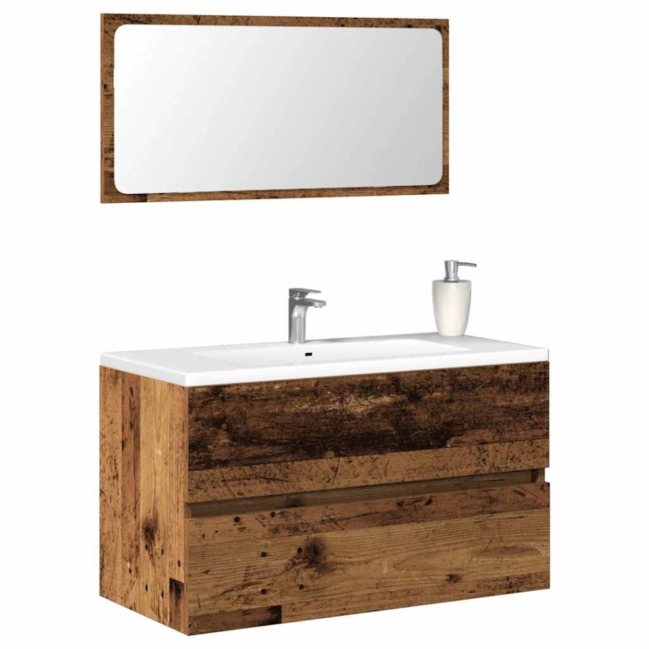 Mueble de baño con espejo de madera antigua madera