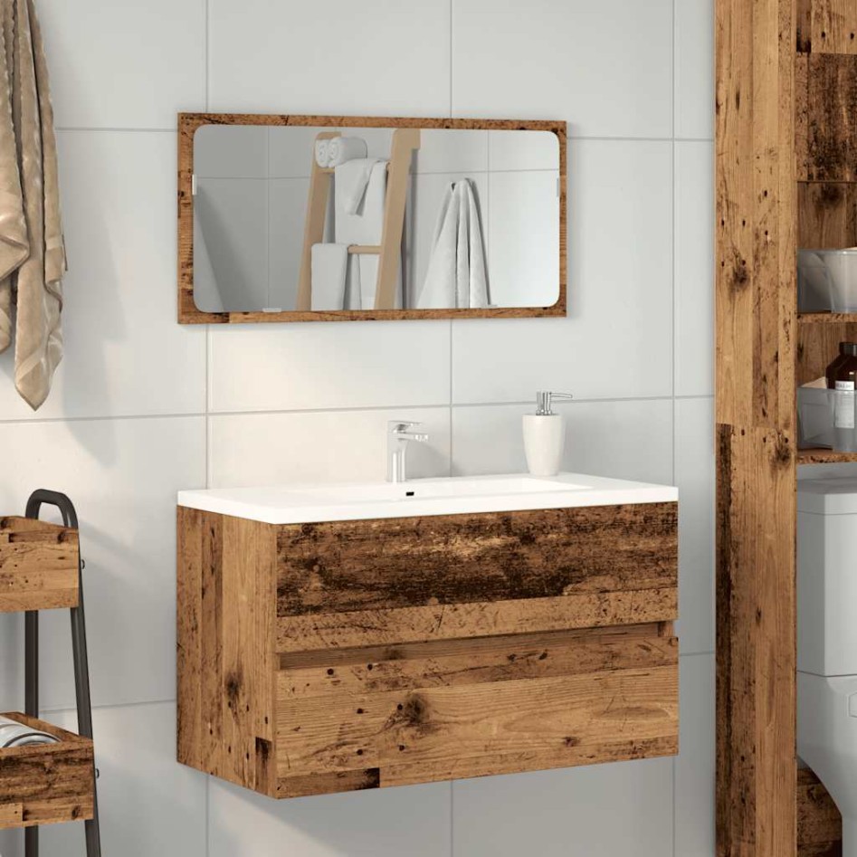 Mueble de baño con espejo de madera antigua madera