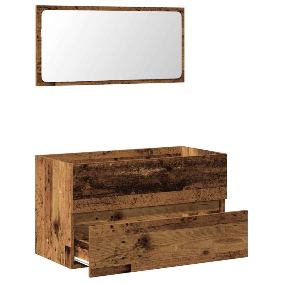 Mueble de baño con espejo de madera antigua madera
