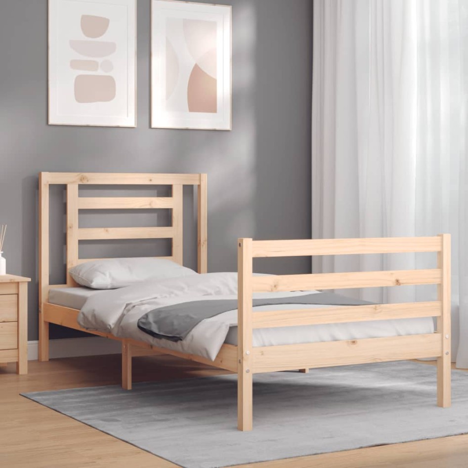 Estructura de cama con cabecero madera maciza 90x200
