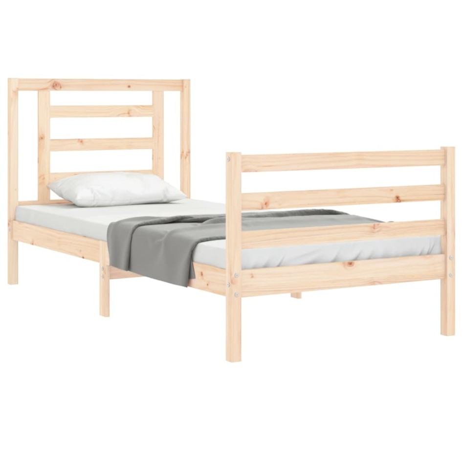 Estructura de cama con cabecero madera maciza 90x200